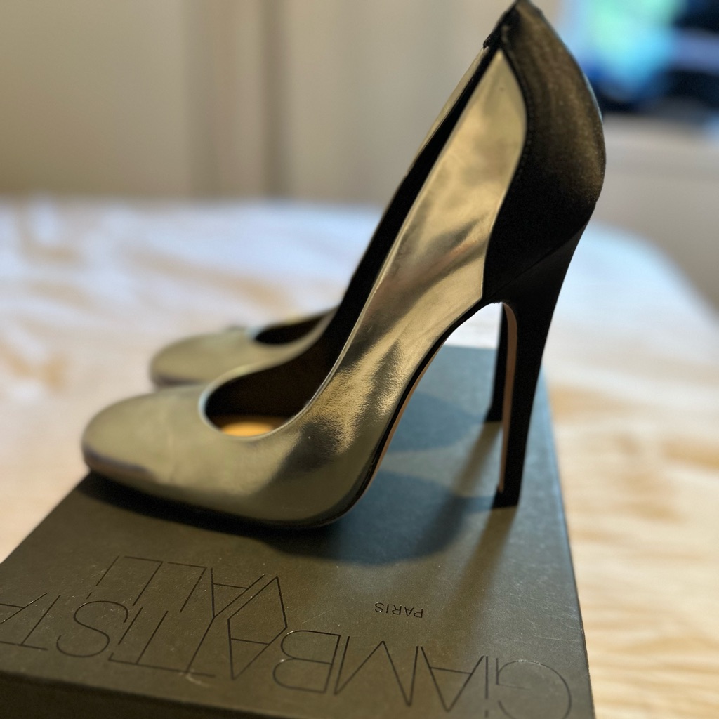 Giambattista Valli Silver With Black Satin Pump